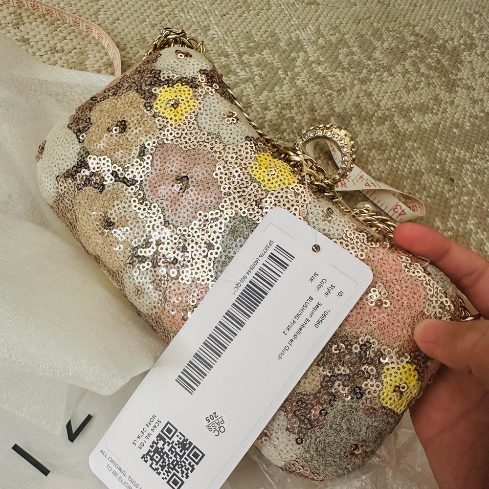Sequin Floral Clutch with Gold Chain - Picture 3 of 4
